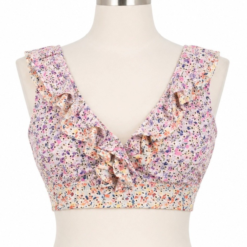 Altar'd State Floral Ruffle Crop Top Size Large Cottagecore Boho Festival Cotton